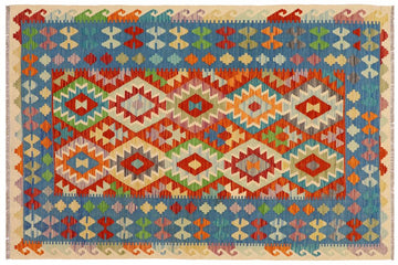 Flat Weave Kilim, Antique, Navaho, Vintage, Handmade, Geometric Kilim Rust Blue Hand-Woven Rectangle 100% Wool Area Rug 5 x 6
